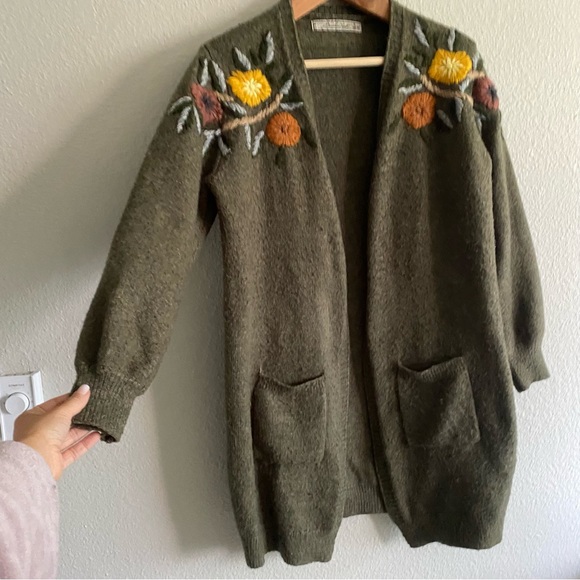 Embroidered Brown Cardigan Sweater - Picture 6 of 15